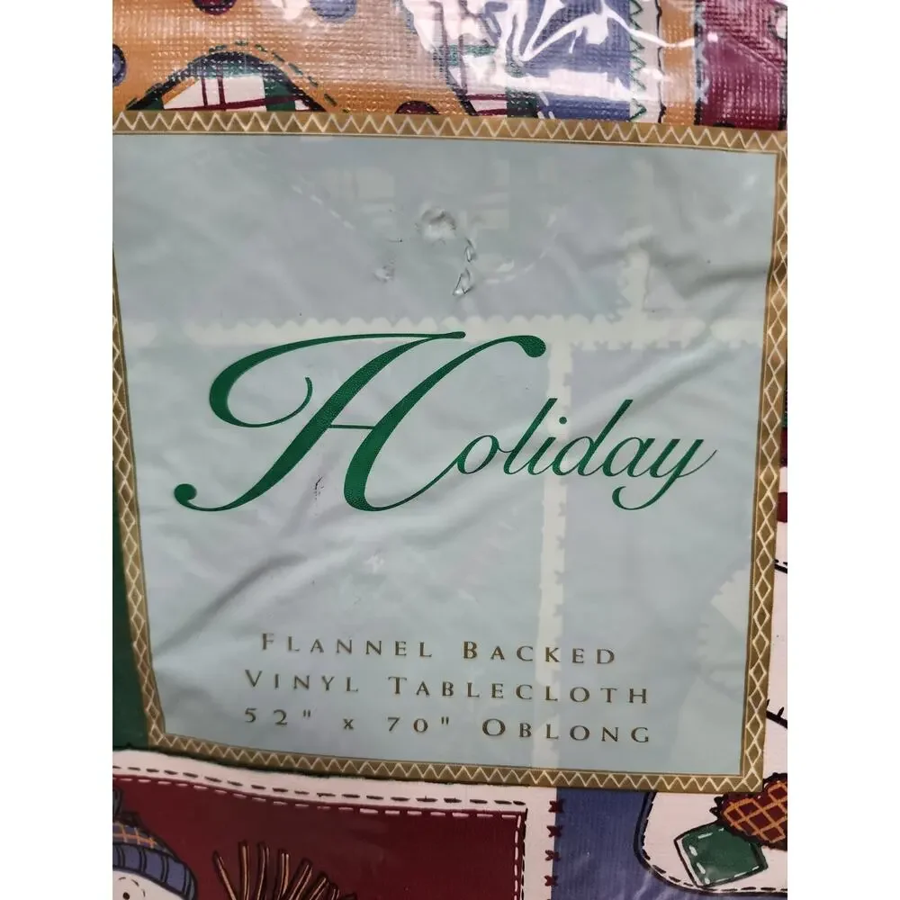 Christmas Tablecloth, Flannel backed Vinyl, 52 x 70 Oblong
